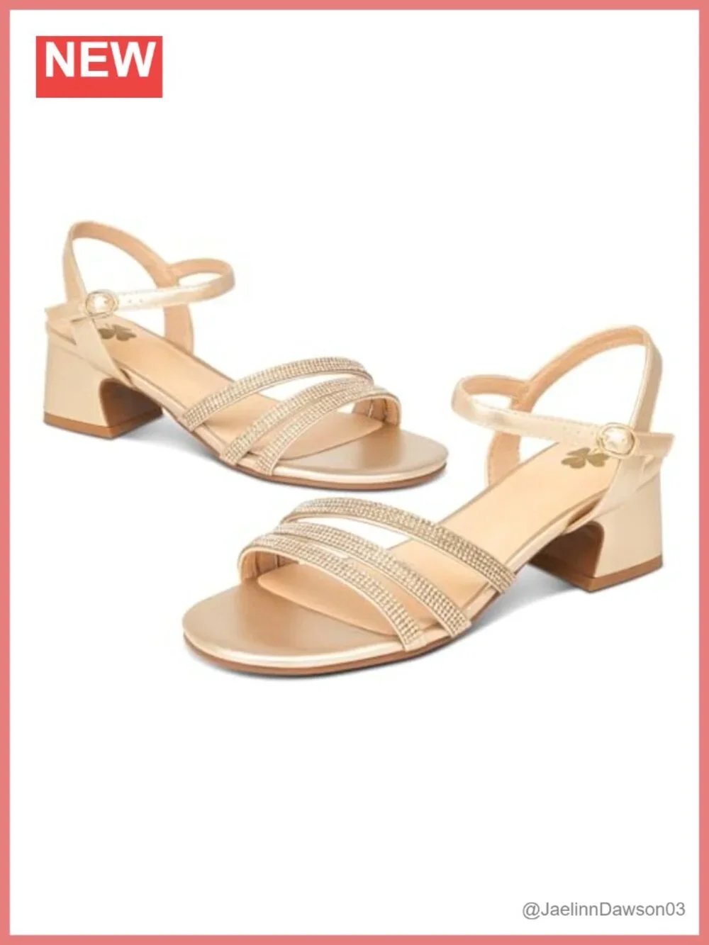Women's Rhinestone Block Heel Sandals - Open Toe Ankle Strap, Faux Leather